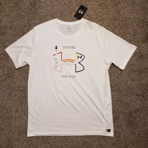 NWT Under Armour tee sz large w/ rainbow colored UA symbol & says, United We Win